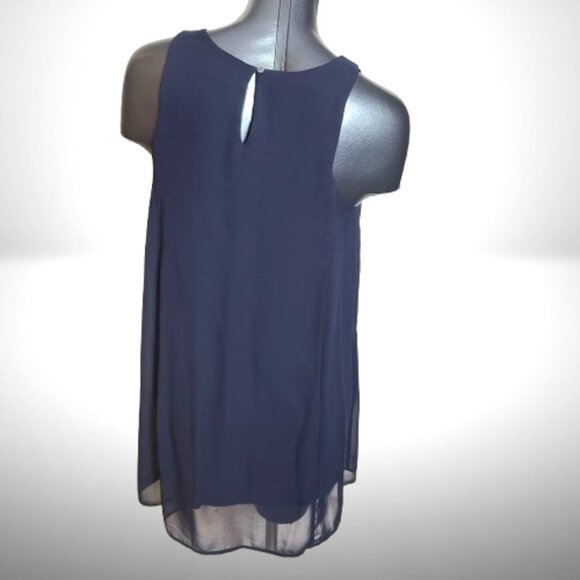 Abercrombie & Fitch Navy Chiffon Swing Shift Dress | Keyhole Back | Size M - Picture 3 of 6